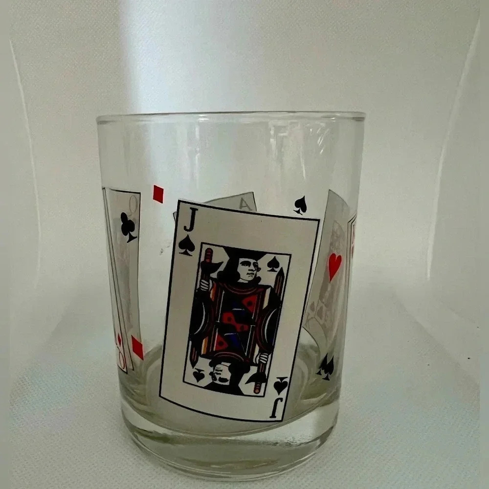 VINTAGE : Mid-Century Deck of Cards Lowball Cocktail glass.
